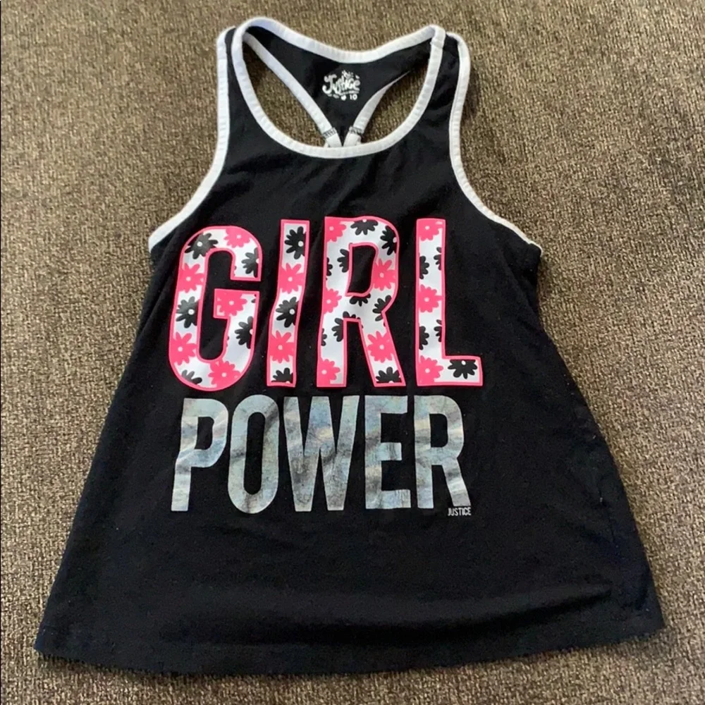 Black and Pink “Girl Power” Justice Tank Top